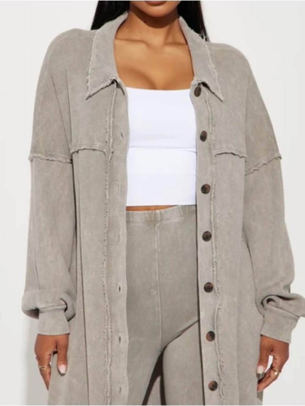 Fashion Nova Men's Olive Green Button-Up Waffle Cardigan